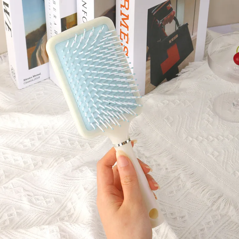 Home Use Women's Volumizing Root Styling Comb with Built-in Cleaning, Plastic Massage Scalp Airbag Cushion, Hair Care comb Blue L-2