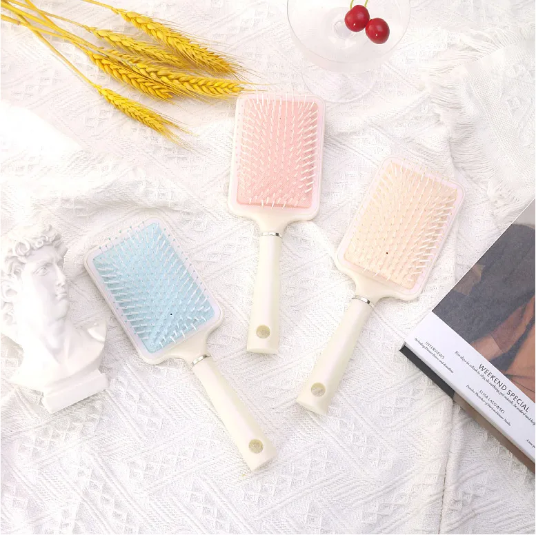 Home Use Women's Volumizing Root Styling Comb with Built-in Cleaning, Plastic Massage Scalp Airbag Cushion, Hair Care comb Blue L-1