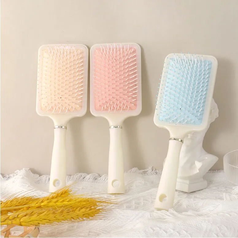 Home Use Women's Volumizing Root Styling Comb with Built-in Cleaning, Plastic Massage Scalp Airbag Cushion, Hair Care comb Blue L-4