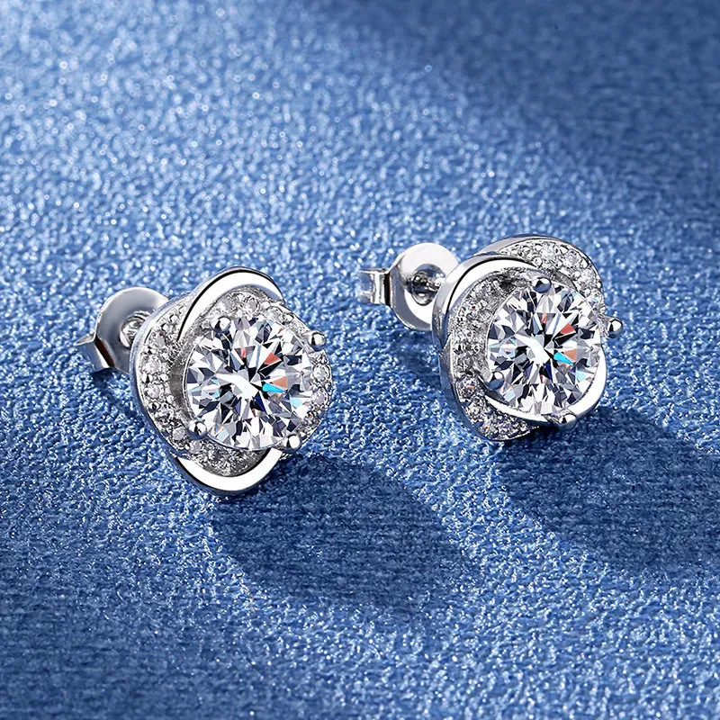 Hot-Selling Japan and Korea Four-Leaf Clover Stud Earrings for Women, Full Diamond Earrings, European and American Series Gifts Silver-3