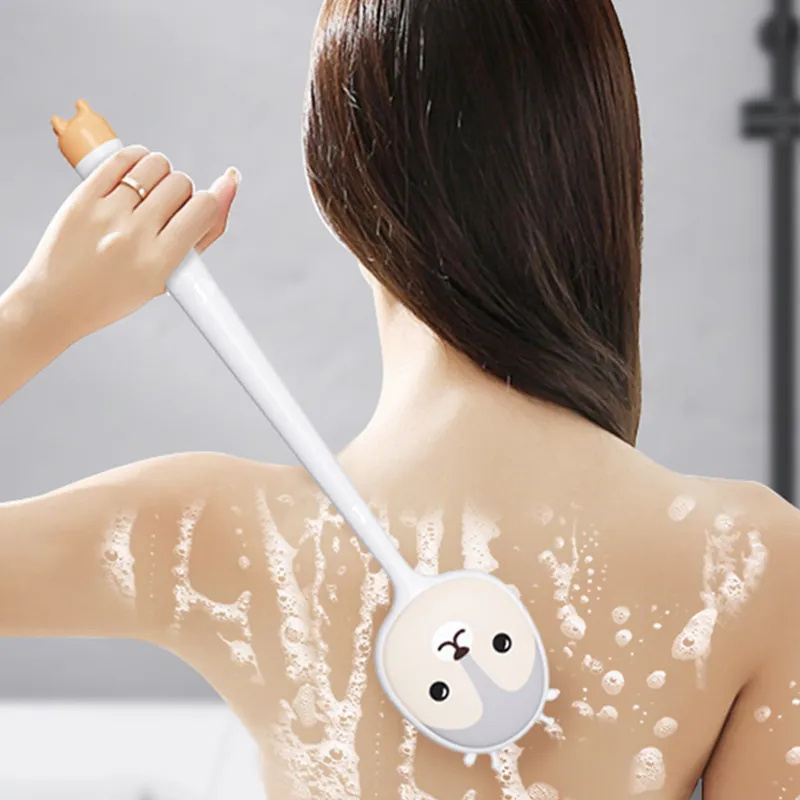 Household Bath Brush, Long-Handle Soft Bristle Dual-Use, Cute Strong Scrubbing Body Brush White-3