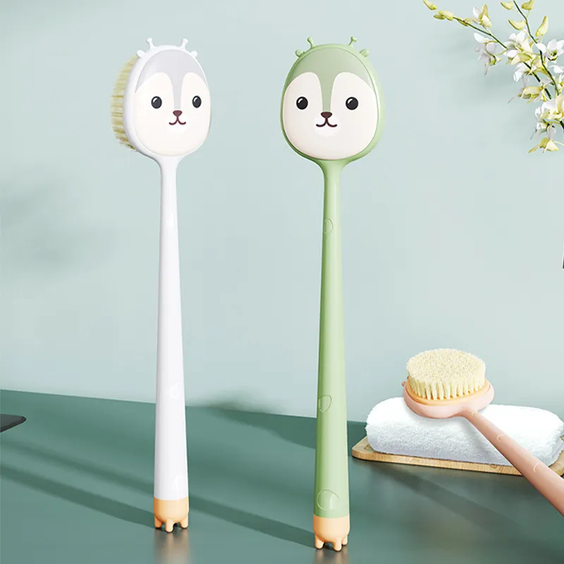 Household Bath Brush, Long-Handle Soft Bristle Dual-Use, Cute Strong Scrubbing Body Brush White-4