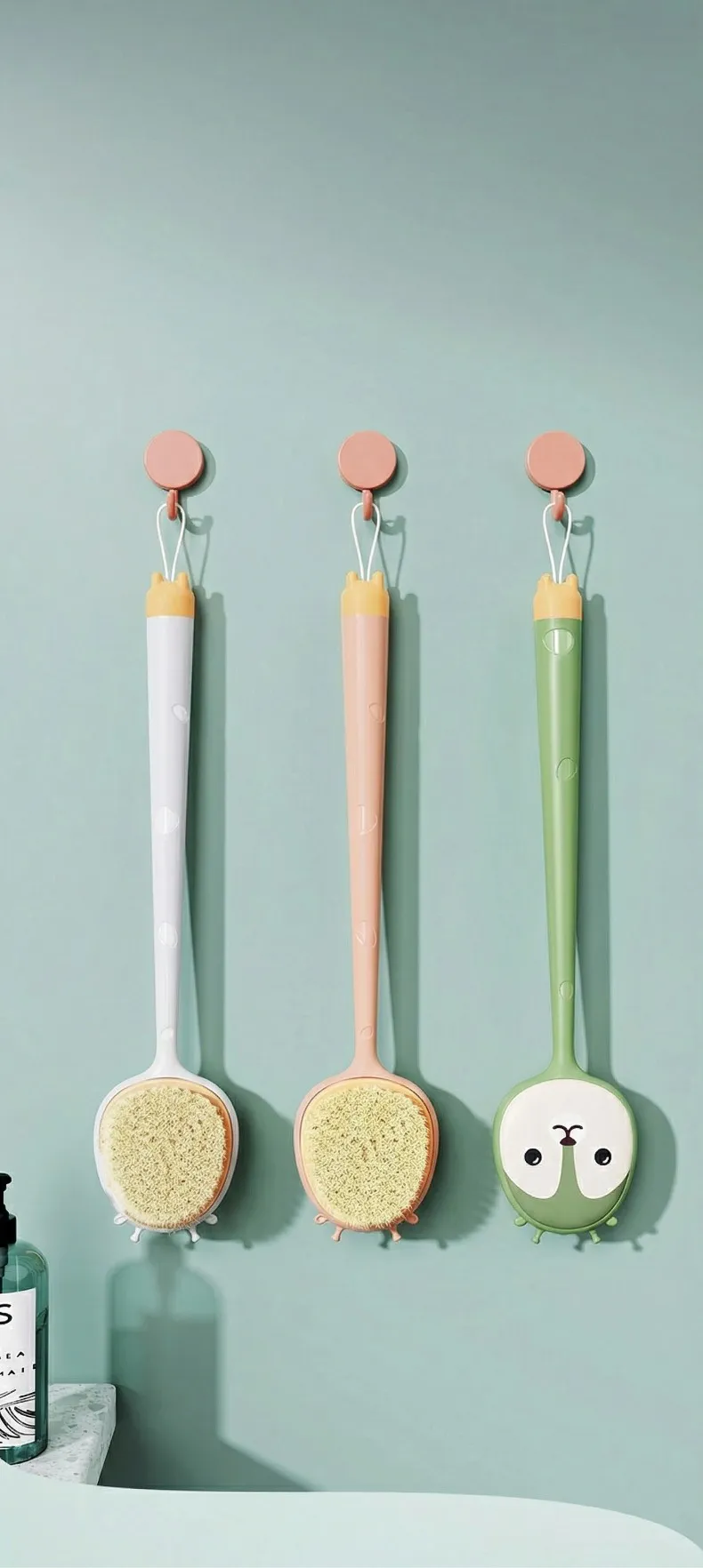 Household Bath Brush, Long-Handle Soft Bristle Dual-Use, Cute Strong Scrubbing Body Brush White-5