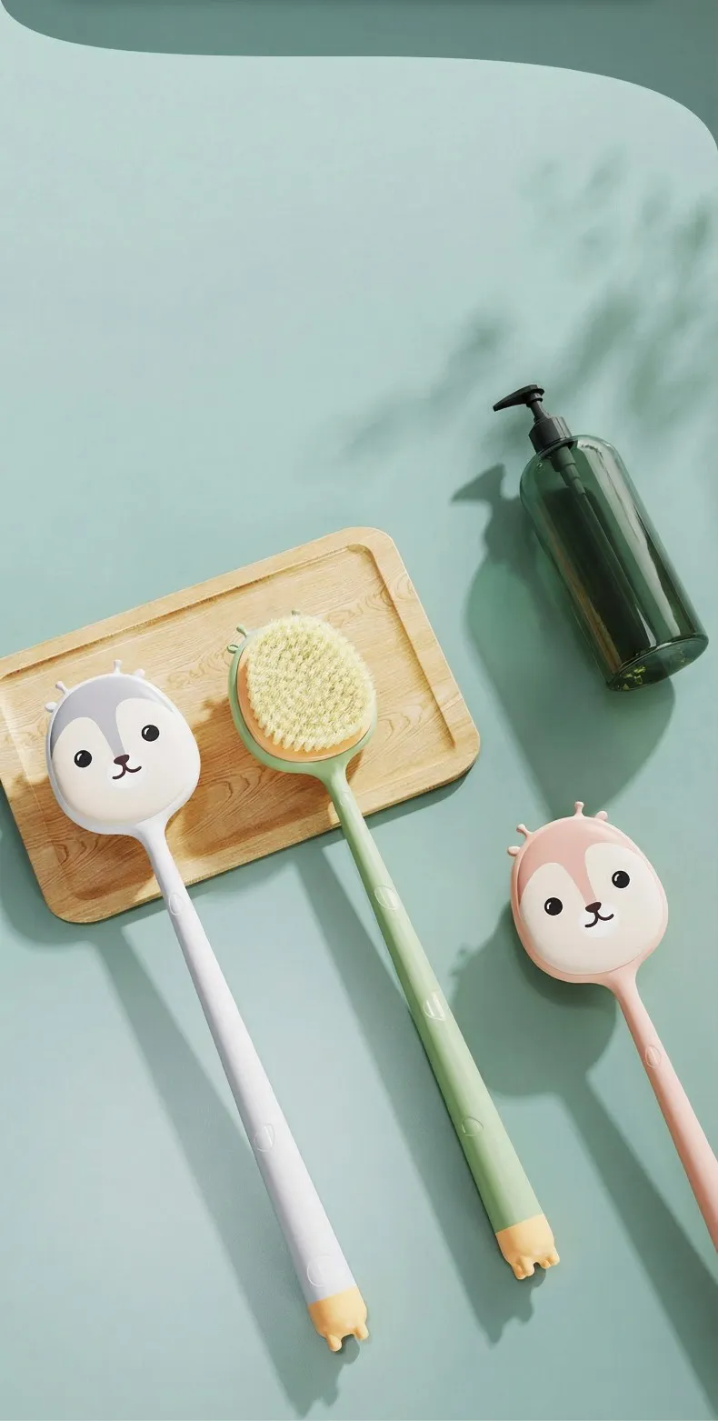 Household Bath Brush, Long-Handle Soft Bristle Dual-Use, Cute Strong Scrubbing Body Brush White-6
