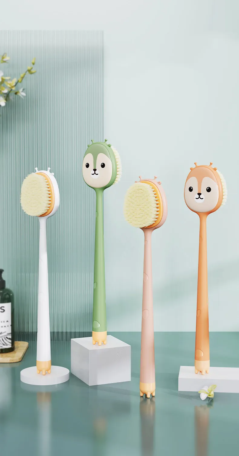 Household Bath Brush, Long-Handle Soft Bristle Dual-Use, Cute Strong Scrubbing Body Brush White-7