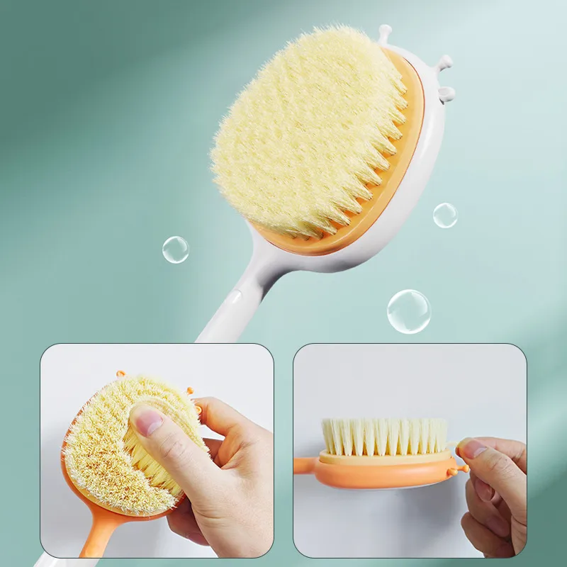 Household Bath Brush, Long-Handle Soft Bristle Dual-Use, Cute Strong Scrubbing Body Brush Orange-2