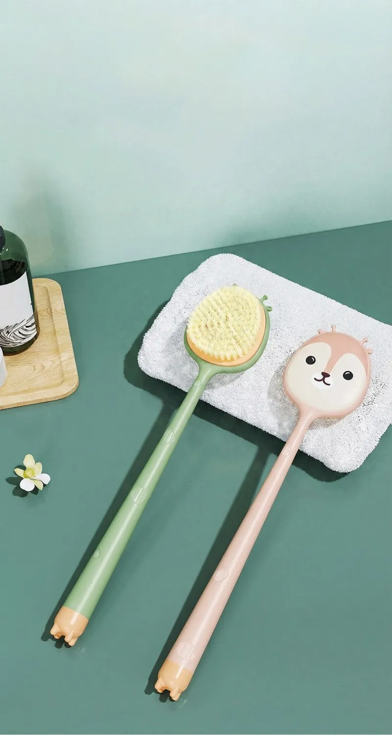 Household Bath Brush, Long-Handle Soft Bristle Dual-Use, Cute Strong Scrubbing Body Brush Orange-4