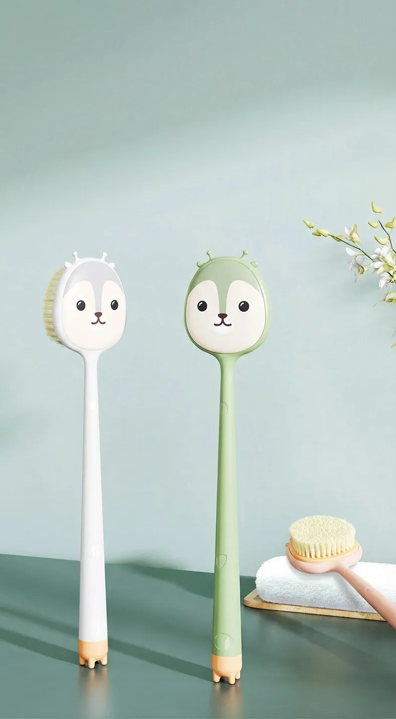 Household Bath Brush, Long-Handle Soft Bristle Dual-Use, Cute Strong Scrubbing Body Brush Pink-2