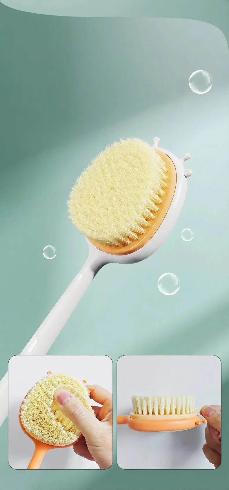 Household Bath Brush, Long-Handle Soft Bristle Dual-Use, Cute Strong Scrubbing Body Brush Green-3