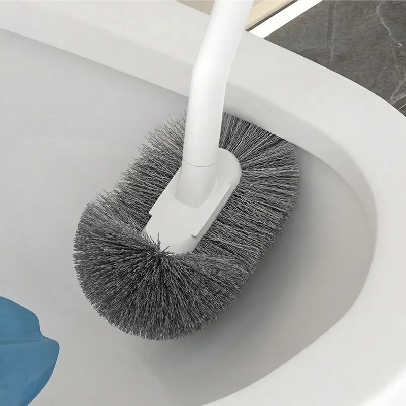 Household Japanese-style S-shaped toilet brush with long handle and soft bristles, wall-mounted toilet cleaning brush White-2