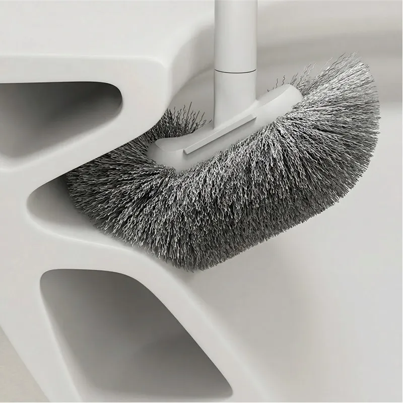 Household Japanese-style S-shaped toilet brush with long handle and soft bristles, wall-mounted toilet cleaning brush White-3