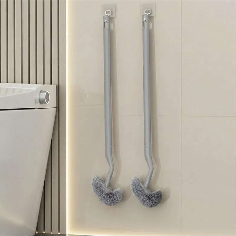Household Japanese-style S-shaped toilet brush with long handle and soft bristles, wall-mounted toilet cleaning brush White-4