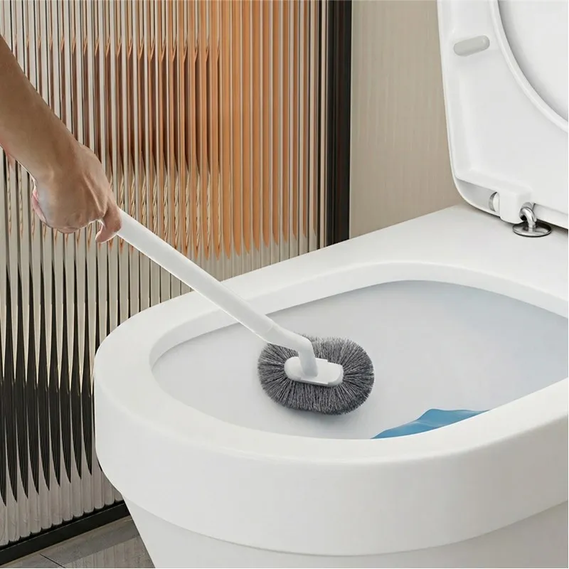 Household Japanese-style S-shaped toilet brush with long handle and soft bristles, wall-mounted toilet cleaning brush White-5