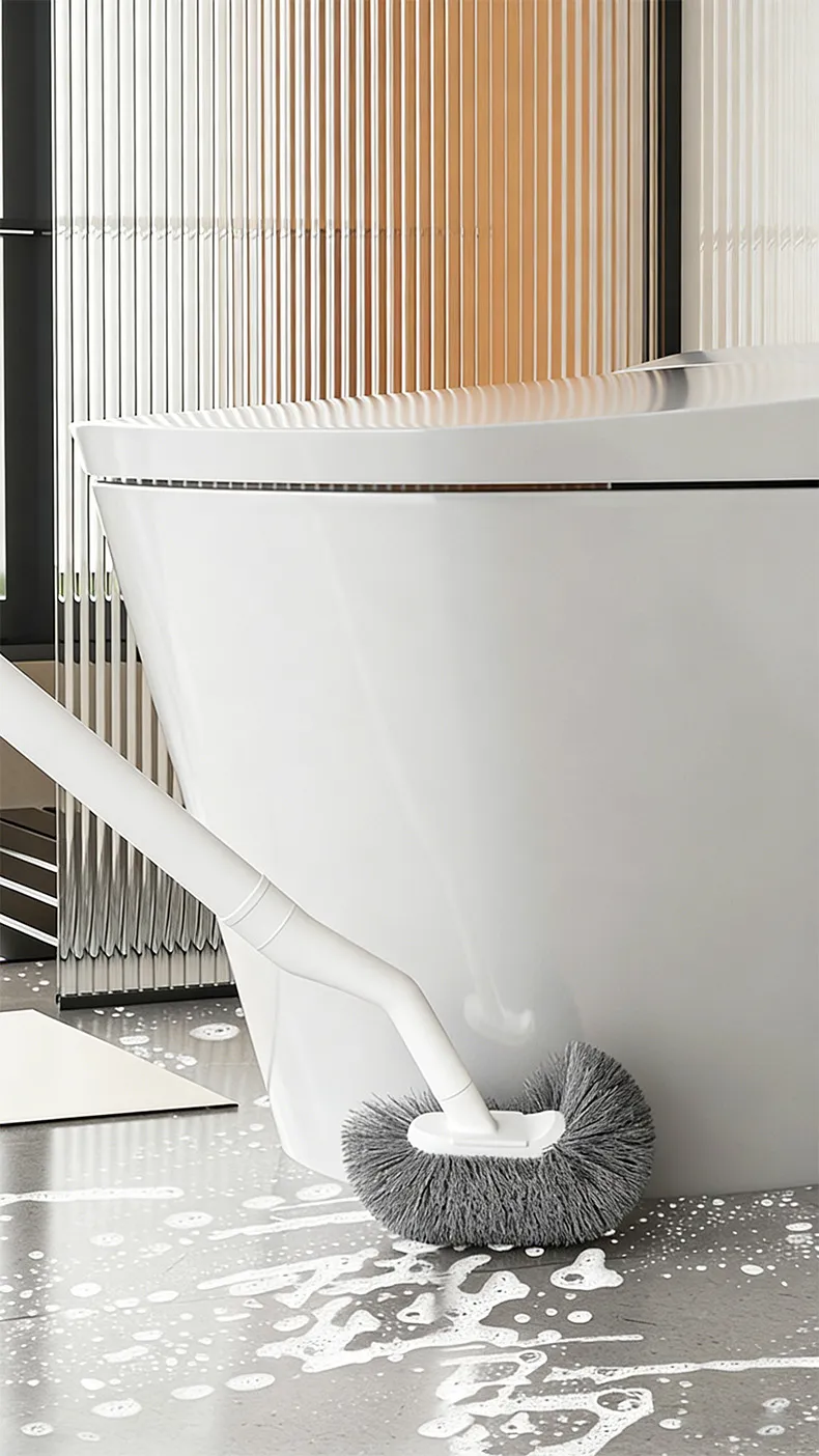 Household Japanese-style S-shaped toilet brush with long handle and soft bristles, wall-mounted toilet cleaning brush White-1