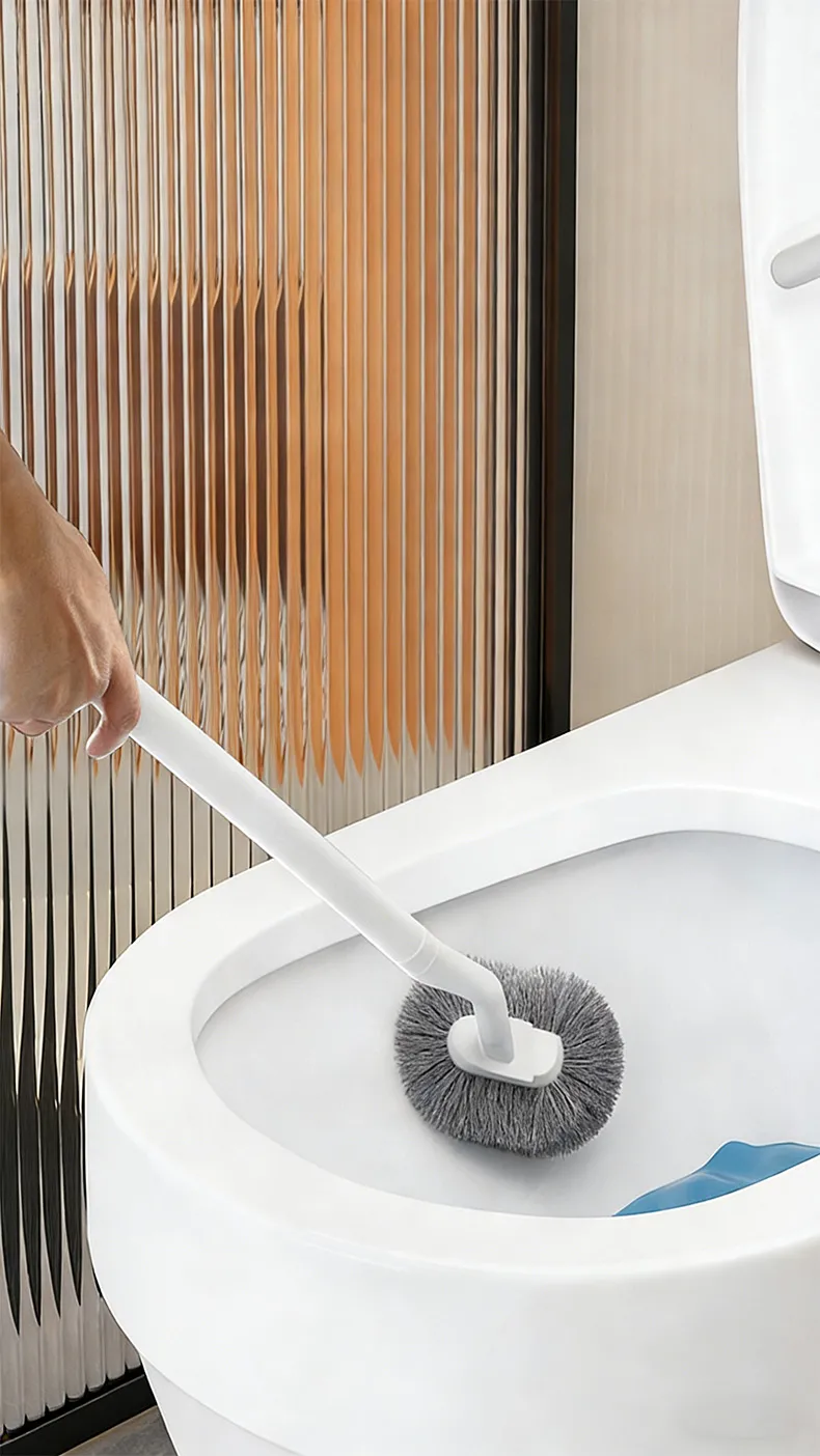Household Japanese-style S-shaped toilet brush with long handle and soft bristles, wall-mounted toilet cleaning brush White-2