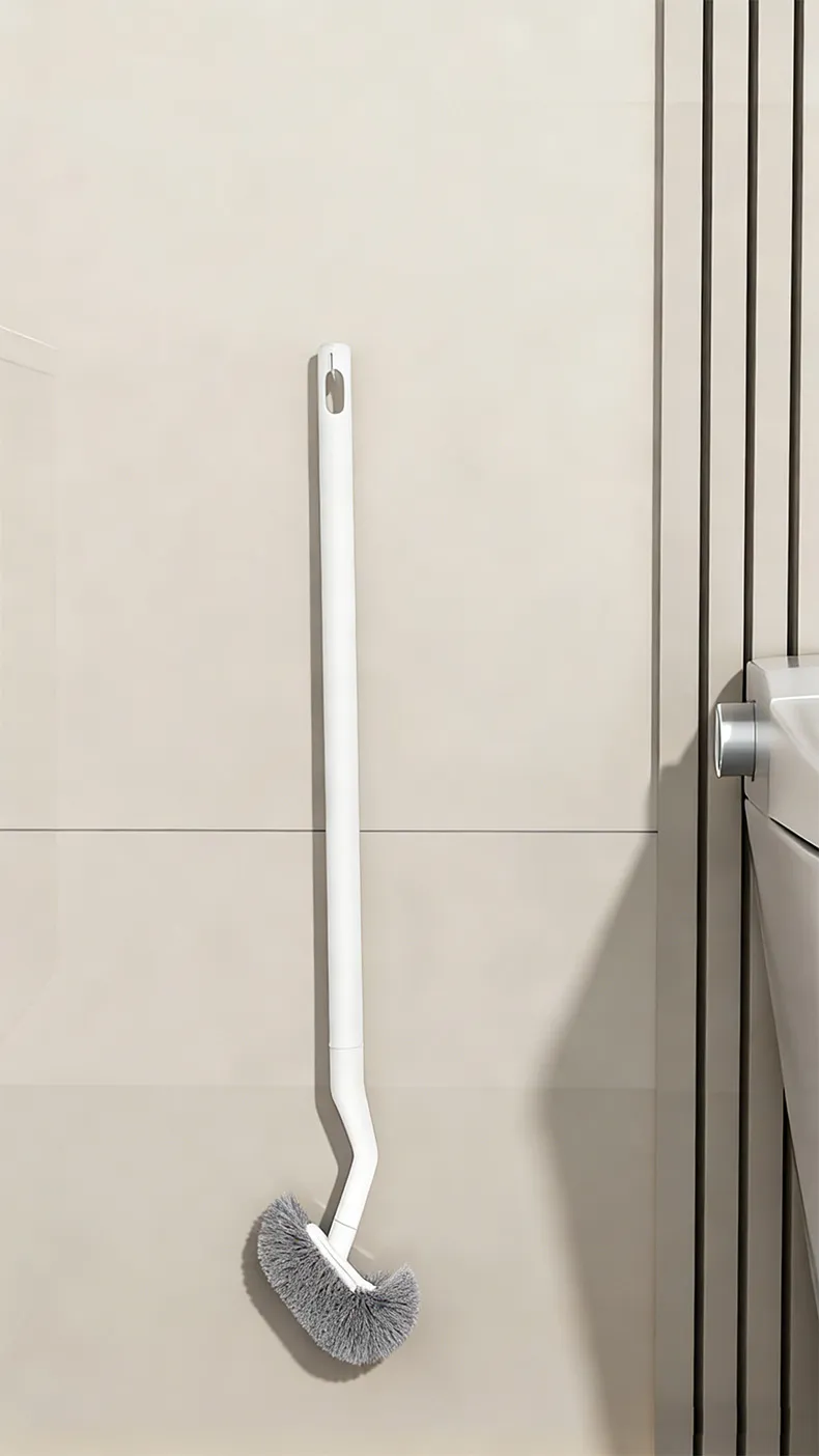 Household Japanese-style S-shaped toilet brush with long handle and soft bristles, wall-mounted toilet cleaning brush White-3