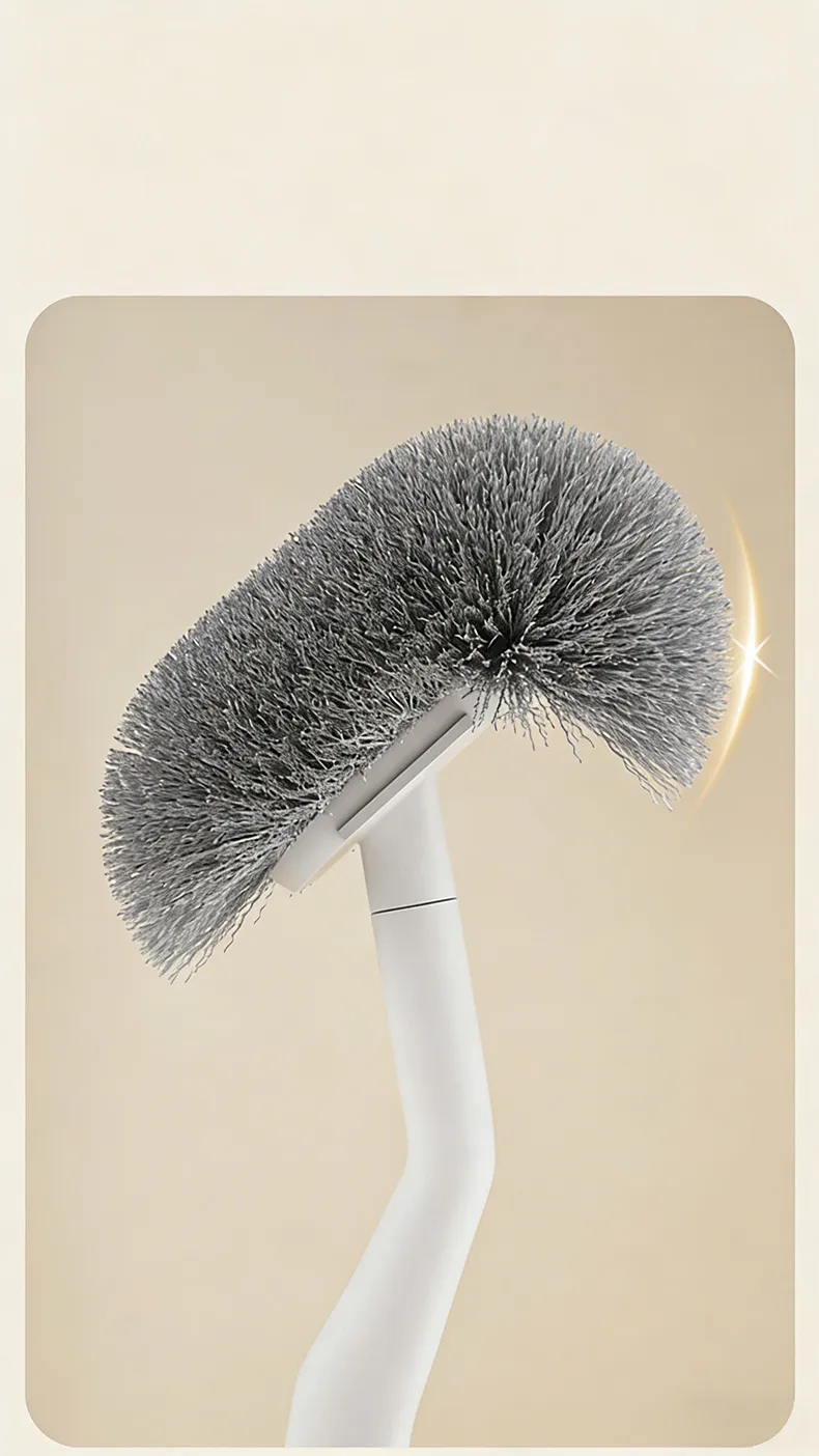 Household Japanese-style S-shaped toilet brush with long handle and soft bristles, wall-mounted toilet cleaning brush White-4
