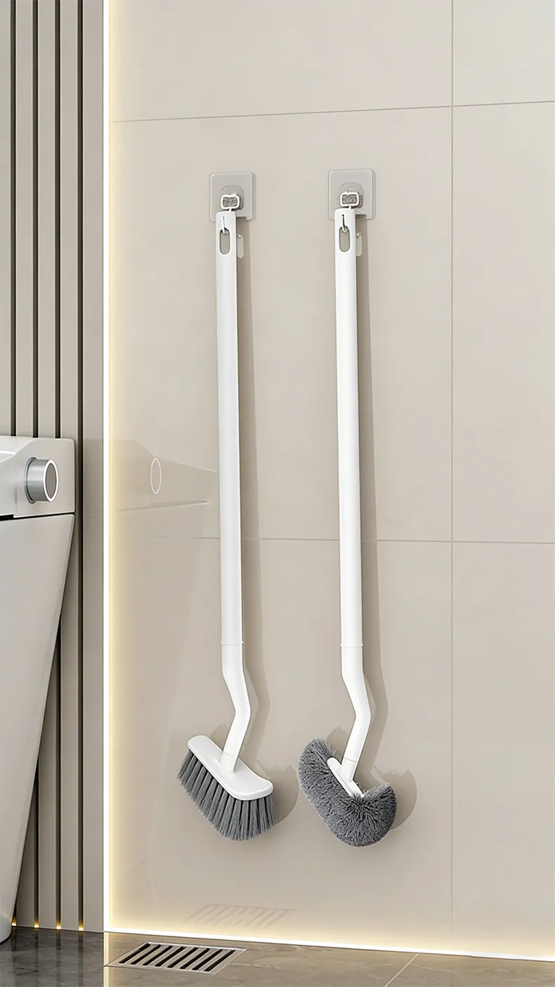 Household Japanese-style S-shaped toilet brush with long handle and soft bristles, wall-mounted toilet cleaning brush White-5
