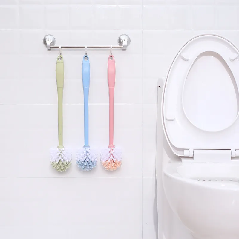 Household toilet brush, wall-mounted long-handled toilet brush for thorough cleaning without blind spots. Pink-2