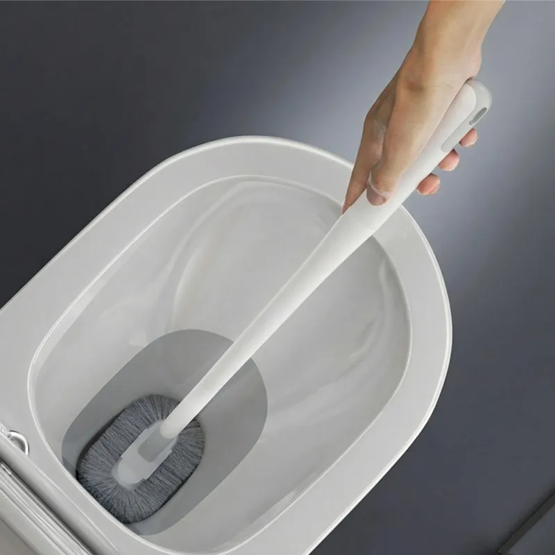 Household Toilet Brush with Angled Head, Wall-Mounted Plastic Long-Handle Toilet Cleaner White-3