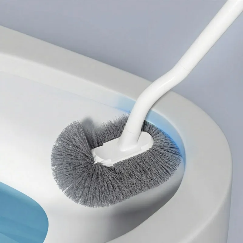 Household Toilet Brush with Angled Head, Wall-Mounted Plastic Long-Handle Toilet Cleaner White-4