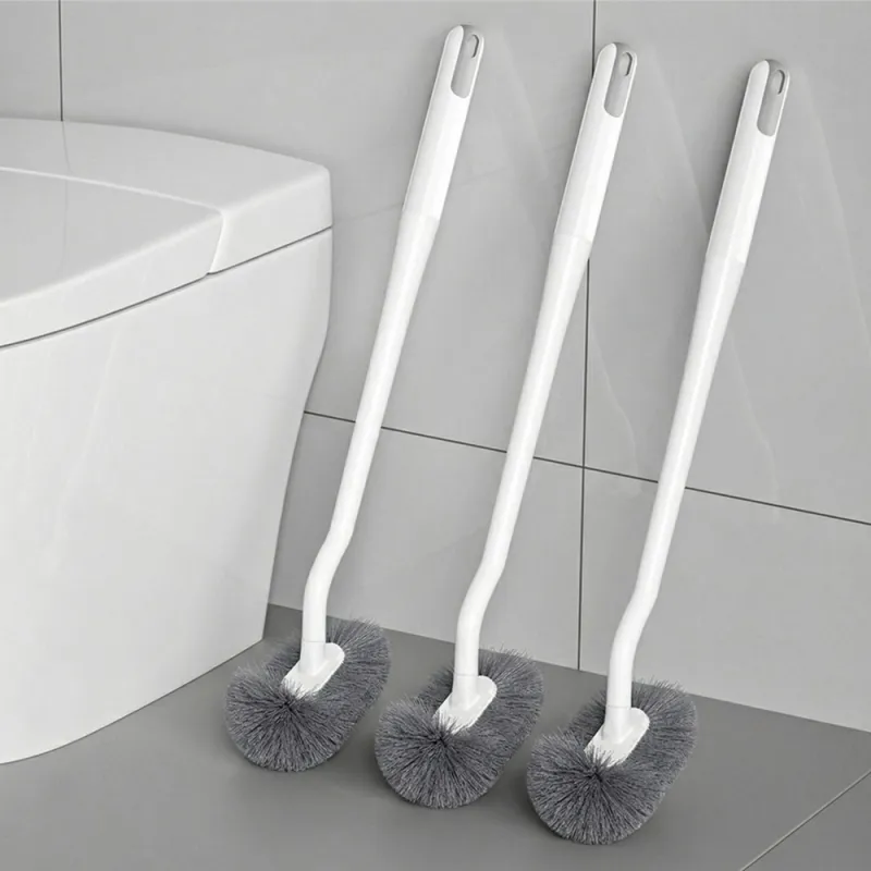 Household Toilet Brush with Angled Head, Wall-Mounted Plastic Long-Handle Toilet Cleaner White-5
