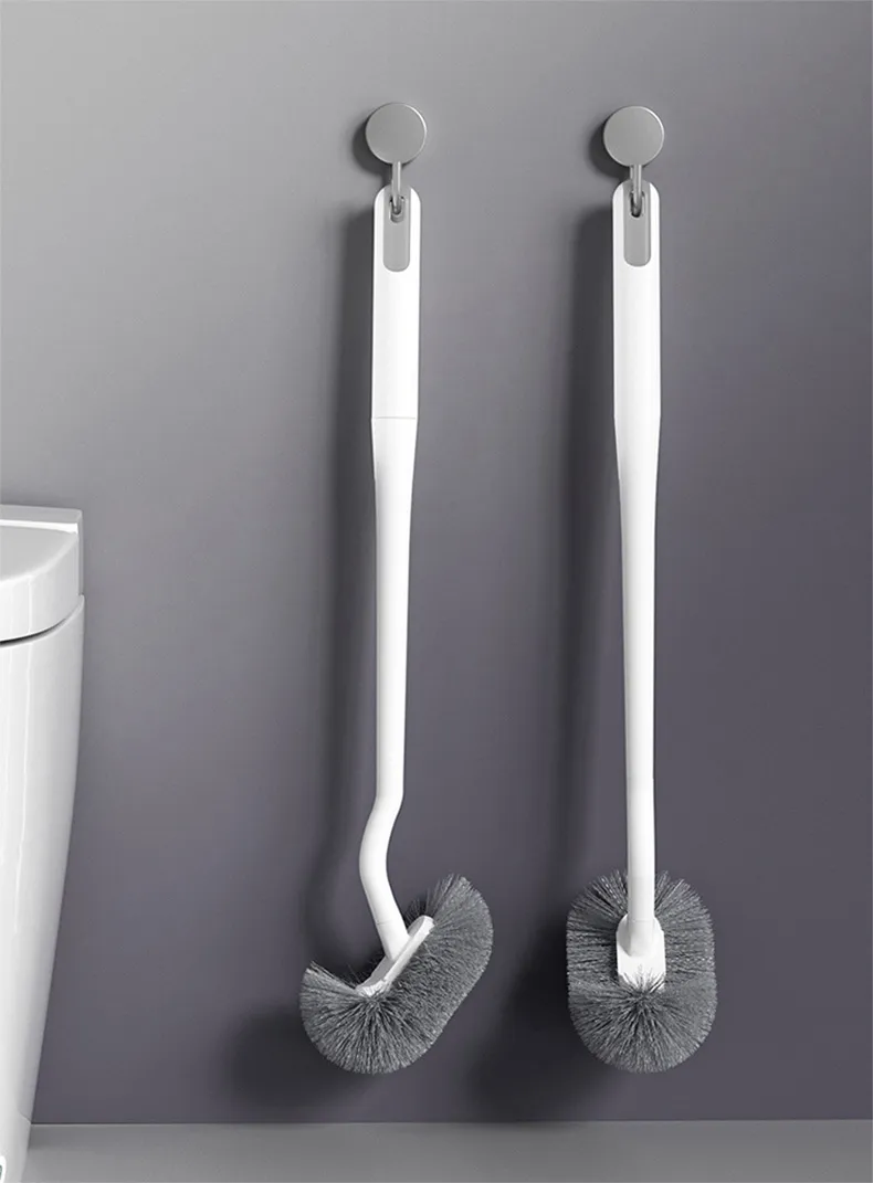 Household Toilet Brush with Angled Head, Wall-Mounted Plastic Long-Handle Toilet Cleaner White-1