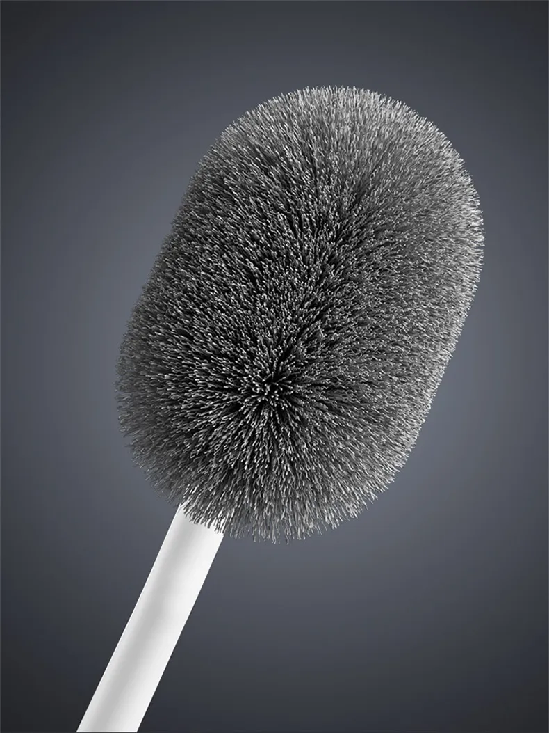 Household Toilet Brush with Angled Head, Wall-Mounted Plastic Long-Handle Toilet Cleaner White-2
