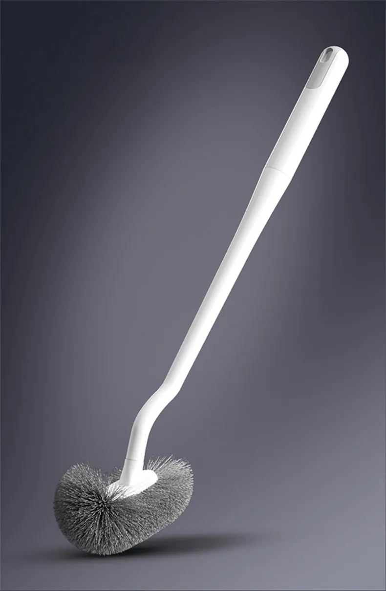Household Toilet Brush with Angled Head, Wall-Mounted Plastic Long-Handle Toilet Cleaner White-3