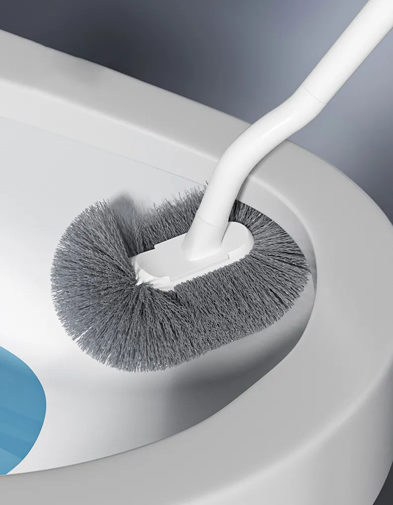 Household Toilet Brush with Angled Head, Wall-Mounted Plastic Long-Handle Toilet Cleaner White-4
