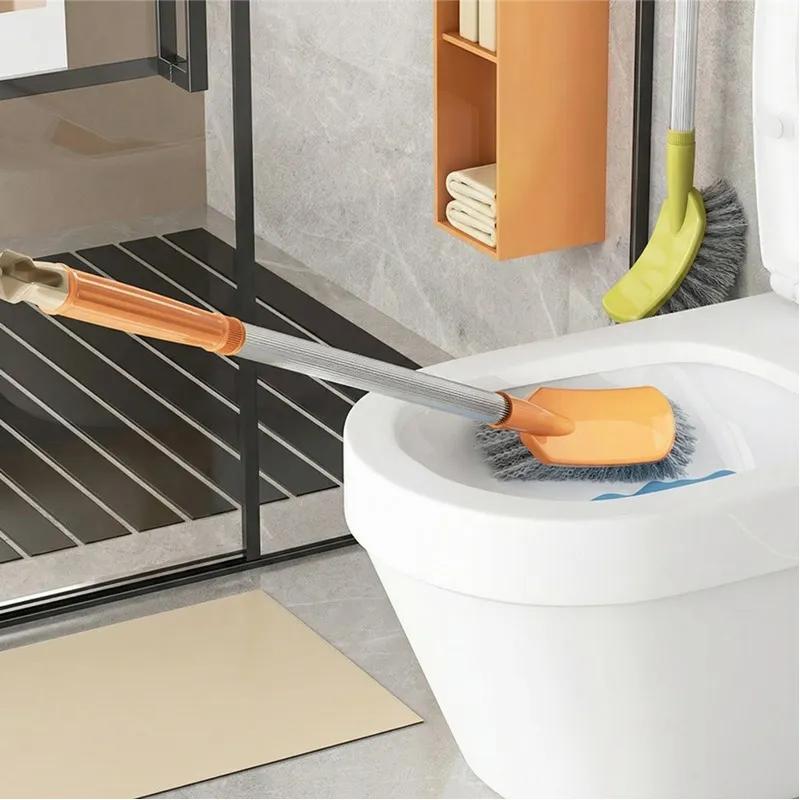 Household toilet brush with extended handle and square head for thorough Orange-3