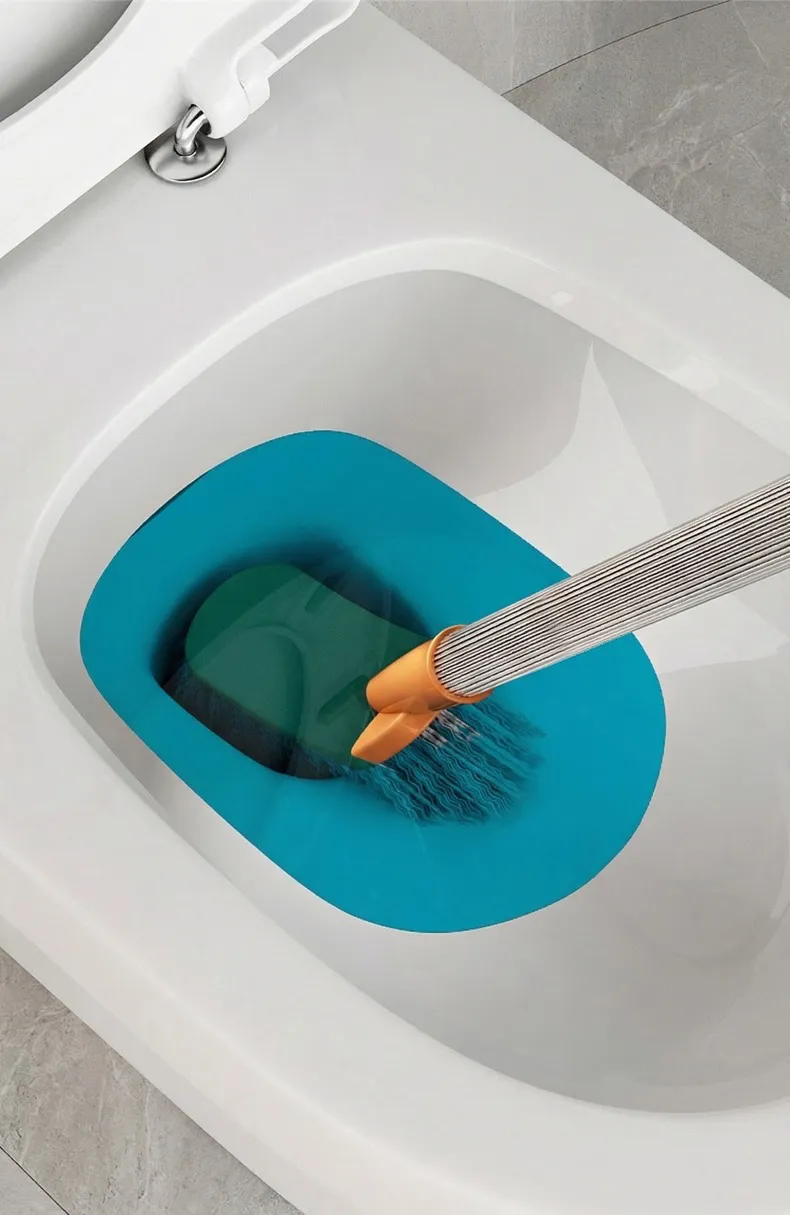 Household toilet brush with extended handle and square head for thorough Green-4