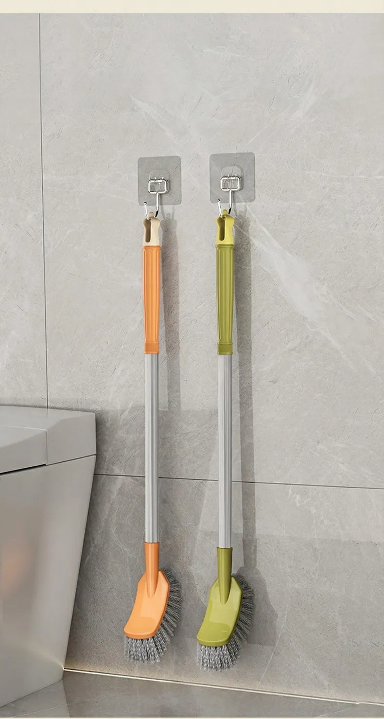 Household toilet brush with extended handle and square head for thorough White-2