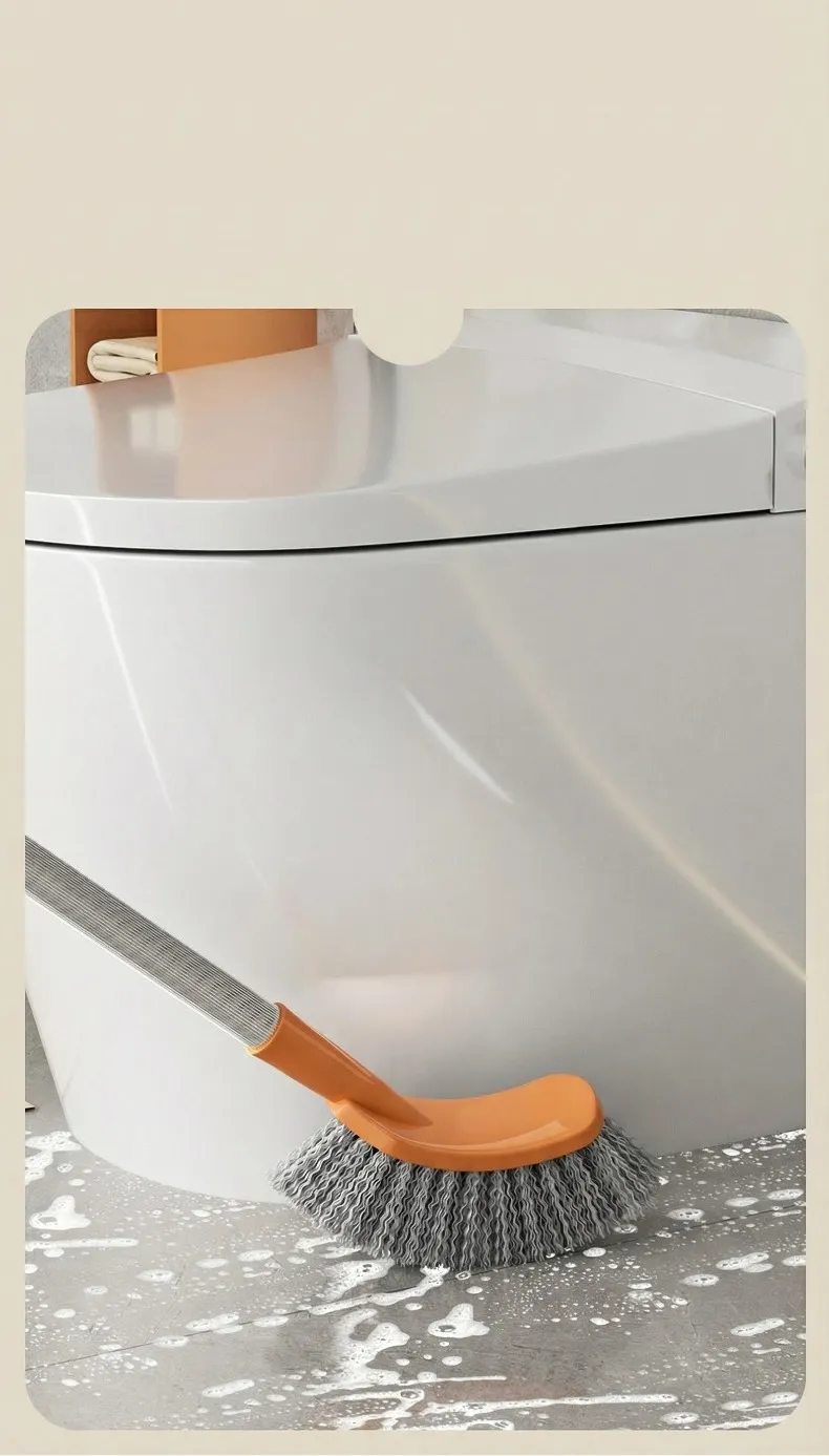 Household toilet brush with extended handle and square head for thorough White-3