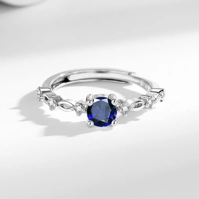 Imitation S925 Silver Platinum-Plated Moissanite Ring for Women Blue-2
