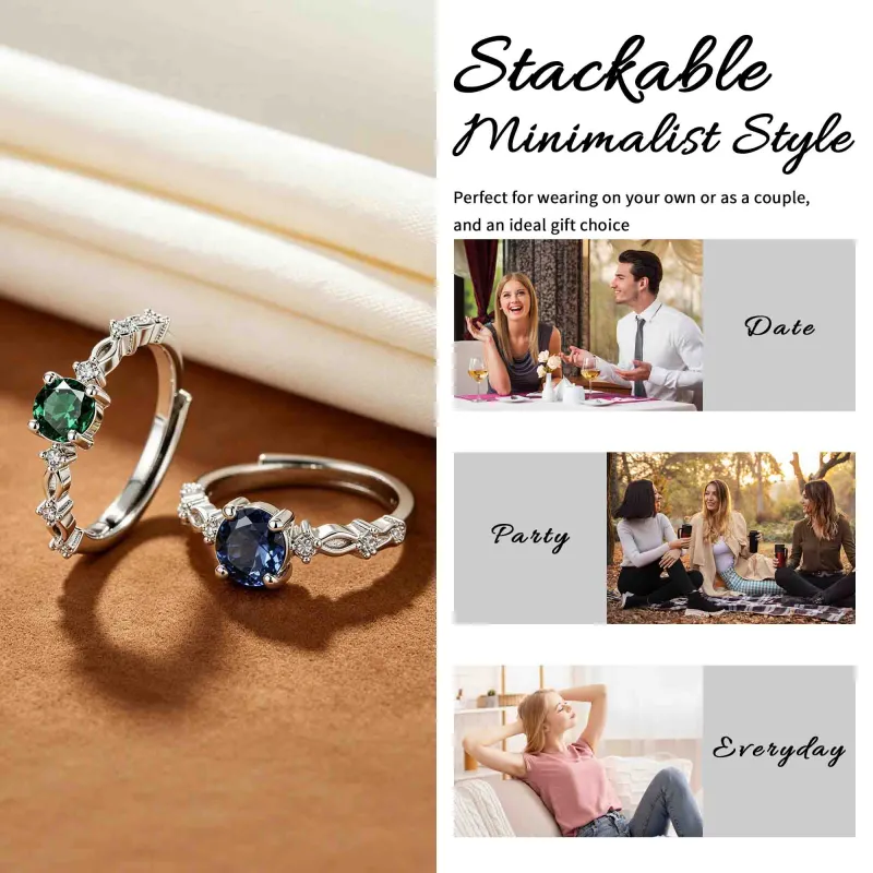 Imitation S925 Silver Platinum-Plated Moissanite Ring for Women Blue-6