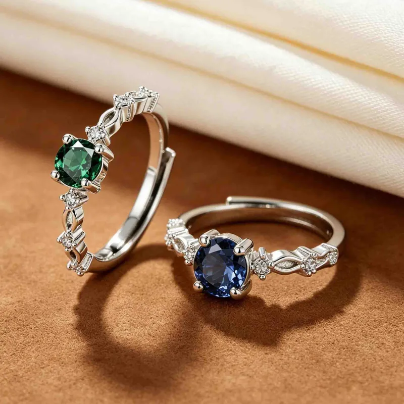 Imitation S925 Silver Platinum-Plated Moissanite Ring for Women Blue-8