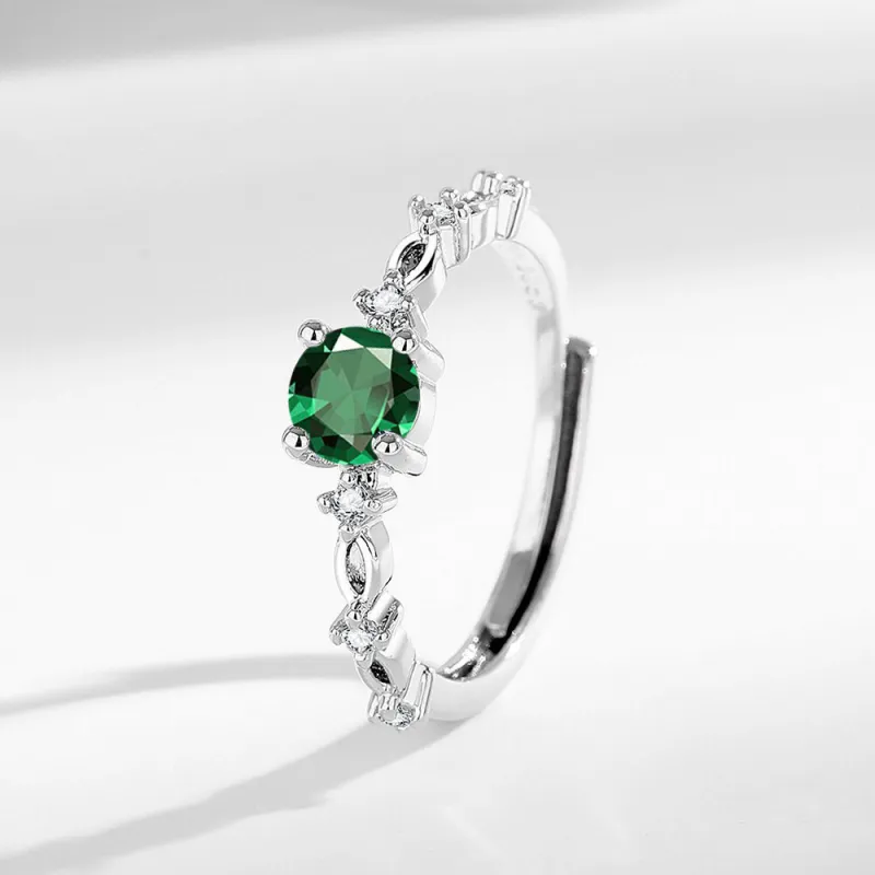 Imitation S925 Silver Platinum-Plated Moissanite Ring for Women Green-2
