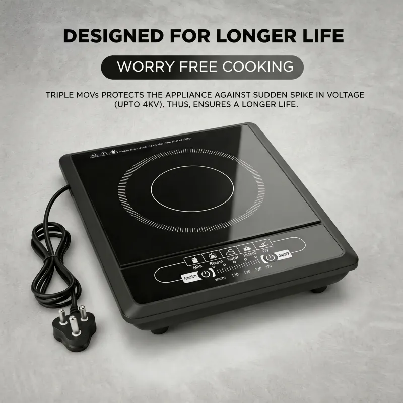 Ultra-Fast 2200W Induction Cooktop with Ceramic Glass Panel – Smart Electric Chulha with Specialized Curry & Fry Modes (16A Indian Plug) Black  39*31*9.5-2