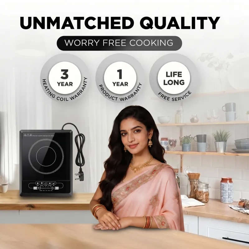 Ultra-Fast 2200W Induction Cooktop with Ceramic Glass Panel – Smart Electric Chulha with Specialized Curry & Fry Modes (16A Indian Plug) Black  39*31*9.5-7
