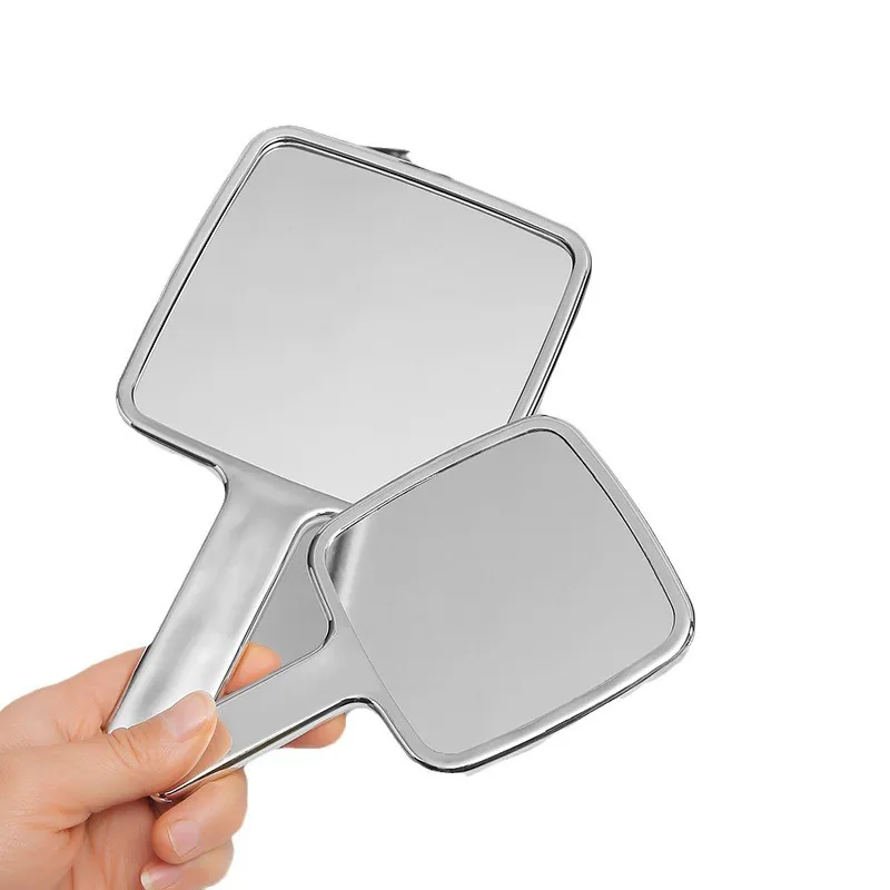 Ins-style retro handheld makeup mirror with a premium handle, portable for carrying and touch-ups on the go-Large Silver L-3