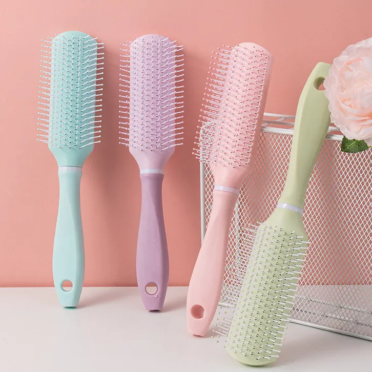 INS-style voluminous hairstyle for men and women, long-handled nine-row comb for styling Pink S-2