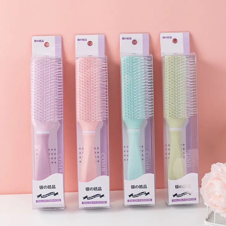 INS-style voluminous hairstyle for men and women, long-handled nine-row comb for styling Pink S-3