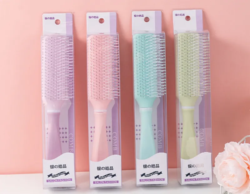 INS-style voluminous hairstyle for men and women, long-handled nine-row comb for styling Pink S-2