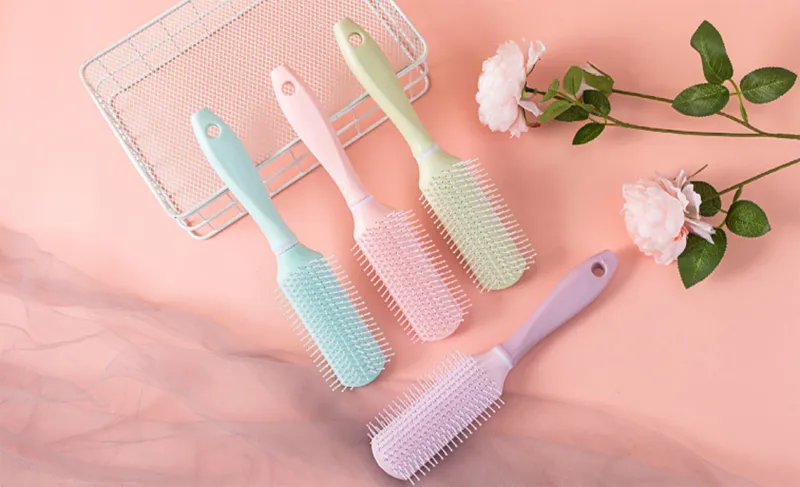 INS-style voluminous hairstyle for men and women, long-handled nine-row comb for styling Pink S-3