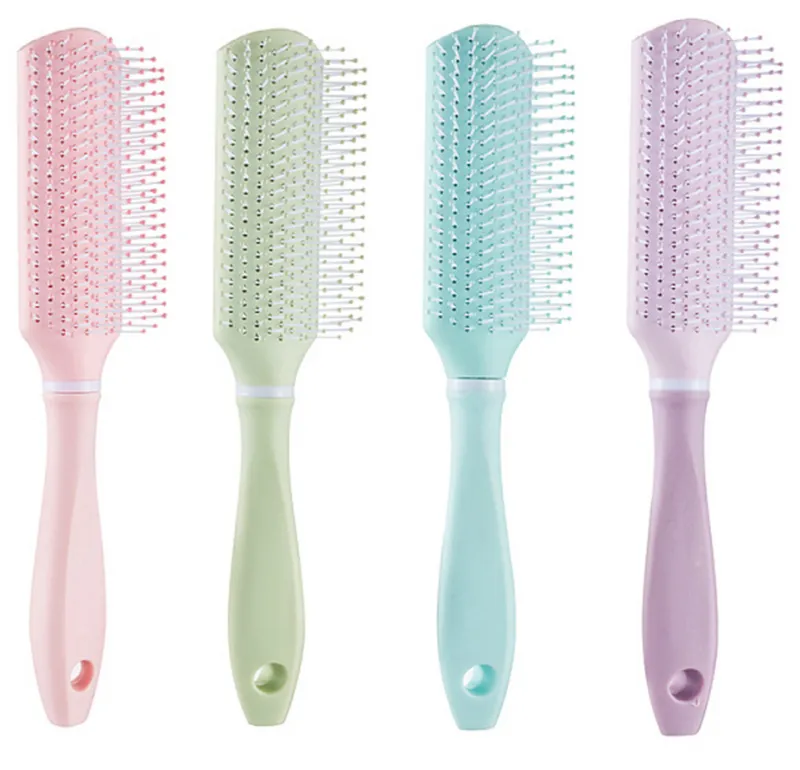 INS-style voluminous hairstyle for men and women, long-handled nine-row comb for styling Pink S-4
