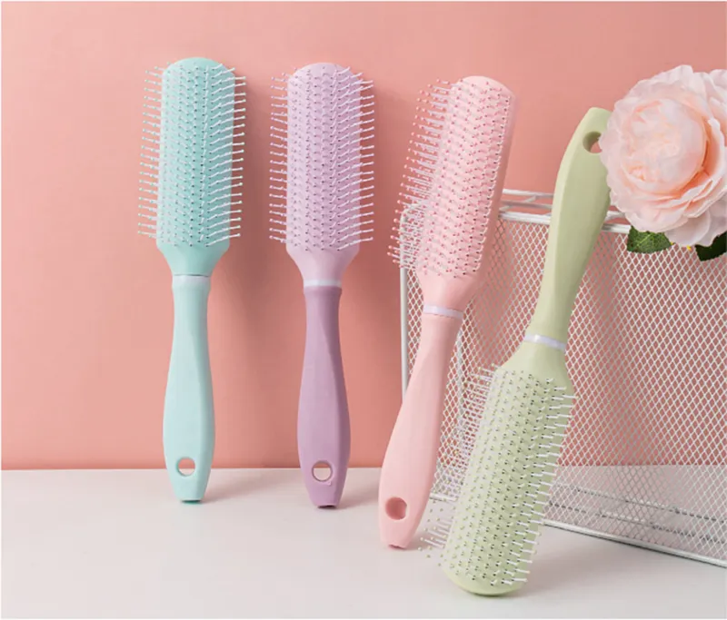 INS-style voluminous hairstyle for men and women, long-handled nine-row comb for styling Pink S-5