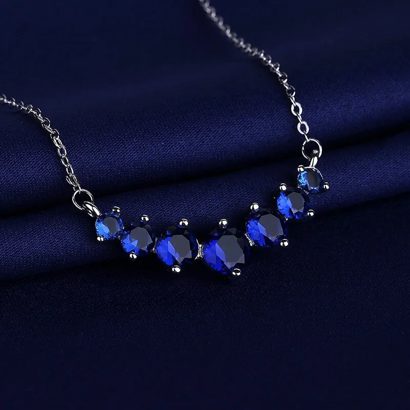 Korean and Japanese hot-selling new Moissanite straight pendant necklace for women, clavicle chain jewelry Blue-2