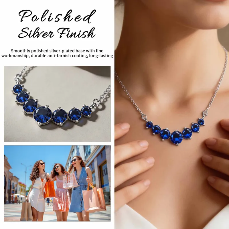 Korean and Japanese hot-selling new Moissanite straight pendant necklace for women, clavicle chain jewelry Blue-5
