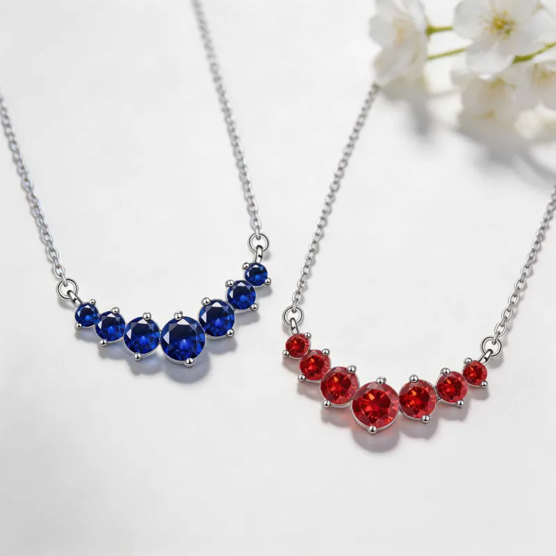 Korean and Japanese hot-selling new Moissanite straight pendant necklace for women, clavicle chain jewelry Blue-8